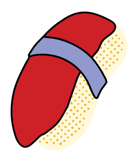 Retro illustration of tuna nigiri, the signature bite of Kobako's omakase